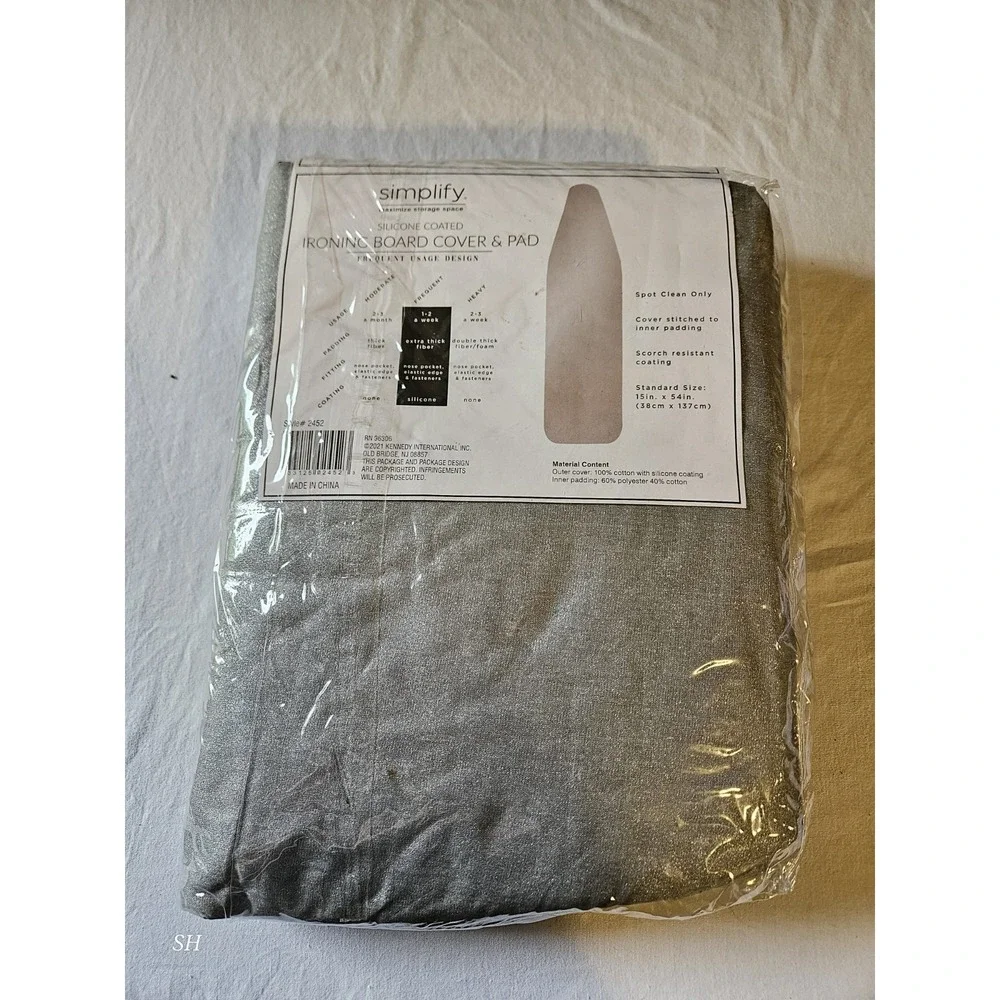 NEW Simplify Silicone Coated‎ Ironing Board Cover & Pad Gray 15x54 Standard Size